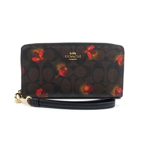 Coach Brown Black Poppy Multi Long Zip Around Wallets NWT C6047 - Picture 1 of 4